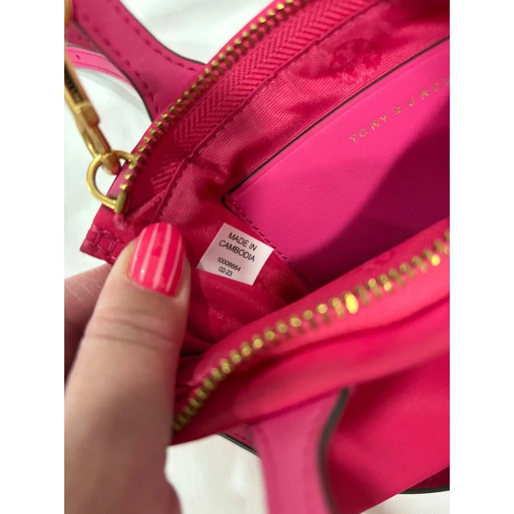 Tory Burch Ella Mini Nylon Tote Bright Pink Hot Small Crossbody Zip Top